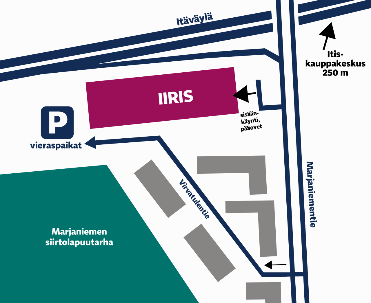 Kartta Iiris-keskuksen lähiympäristöstä.